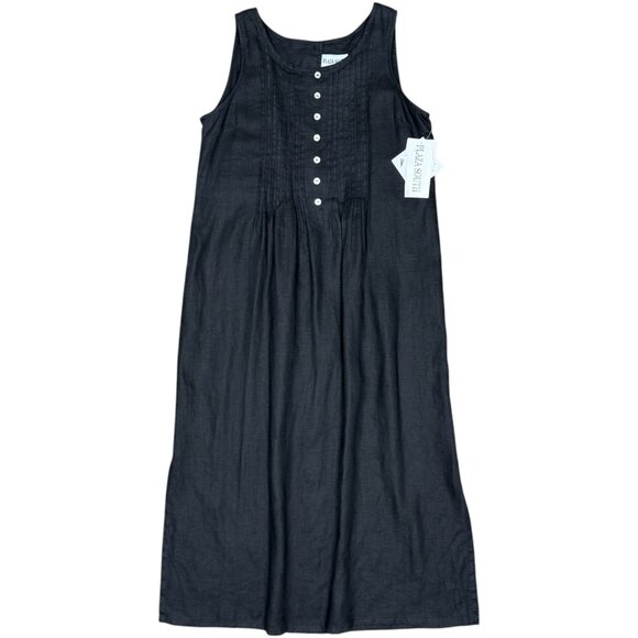 NWT Vintage PLAZA SOUTH 100% Linen Sleeveless Maxi‎ Dress Black | Size 8 - Picture 1 of 9